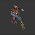 Armored Character With Bear Head In Combat Gear Holding Futuristic Weapon Running Action Pose
