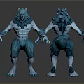Blue White Muscular Wolf Creature 3D Model Character Design With Front Back Views 3d model