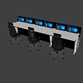 Modern Office Desk With Multiple Computer Monitors And Ergonomic Swivel Chairs