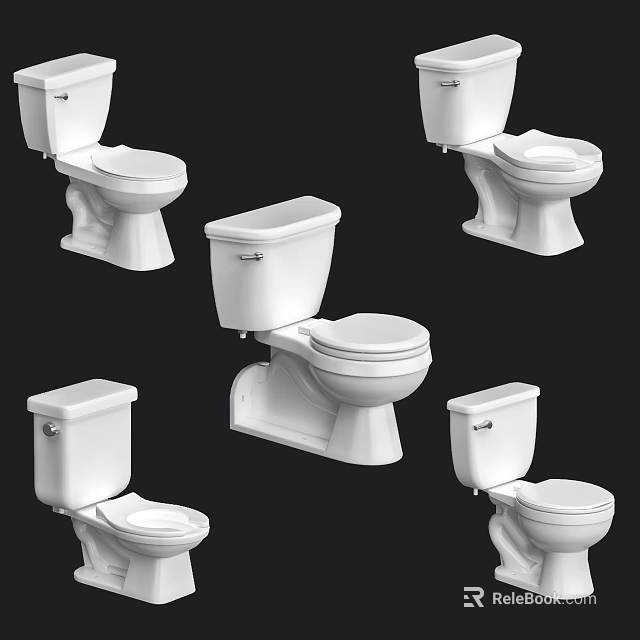 Various White Toilets In Multiple Designs Showcasing Different Bathroom Styles 3d model