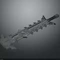 Long Strip Industrial Metal Mechanical Component 3D Model With Geometric Design And Protruding Parts
