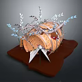 Decorative Cylindrical Structure With Orange Brown Texture And Silver Leaves On Brown Base 3d model