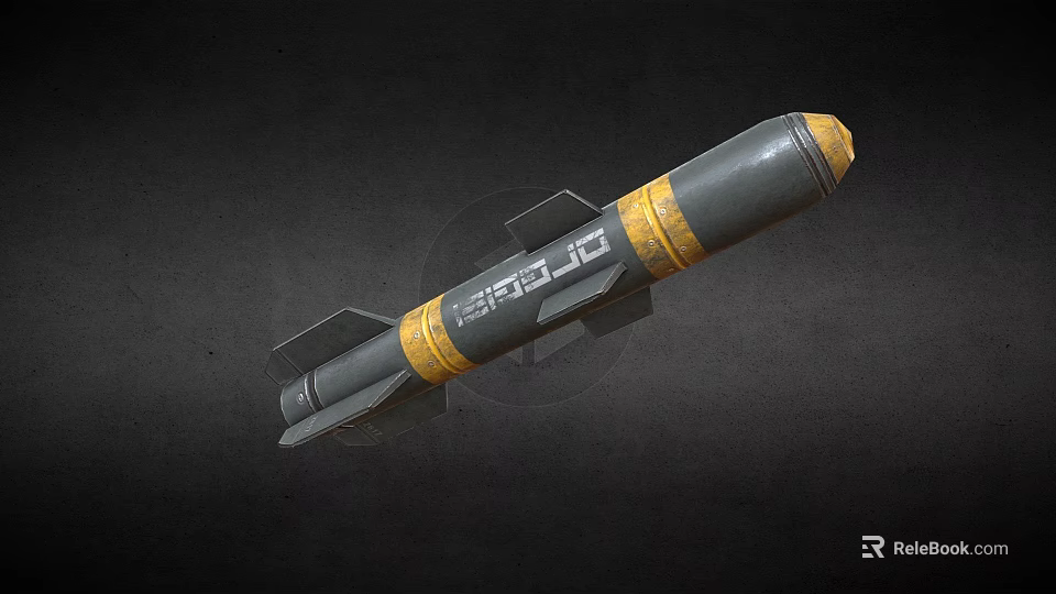 Gray Military Missile With Yellow Bands Rear Fins And Detailed Weapon Design Features 3d model 