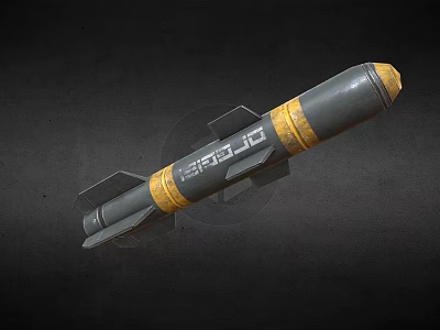 Gray Military Missile With Yellow Bands Rear Fins And Detailed Weapon Design Features 3d model