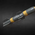 Gray Military Missile With Yellow Bands Rear Fins And Detailed Weapon Design Features