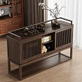 Modern Elegant Wooden Storage Cabinet With Lattice Doors And Decorative Items