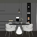 Elegant Modern Dining Room Interior With Round Table White Chairs Gray Cabinets And Pendant Light