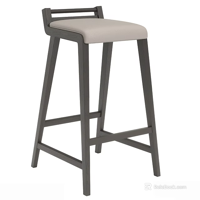 Modern Solid Wood Bar Stool With Comfortable Upholstered Seat For Kitchen Counter And Home Bar 3d model 