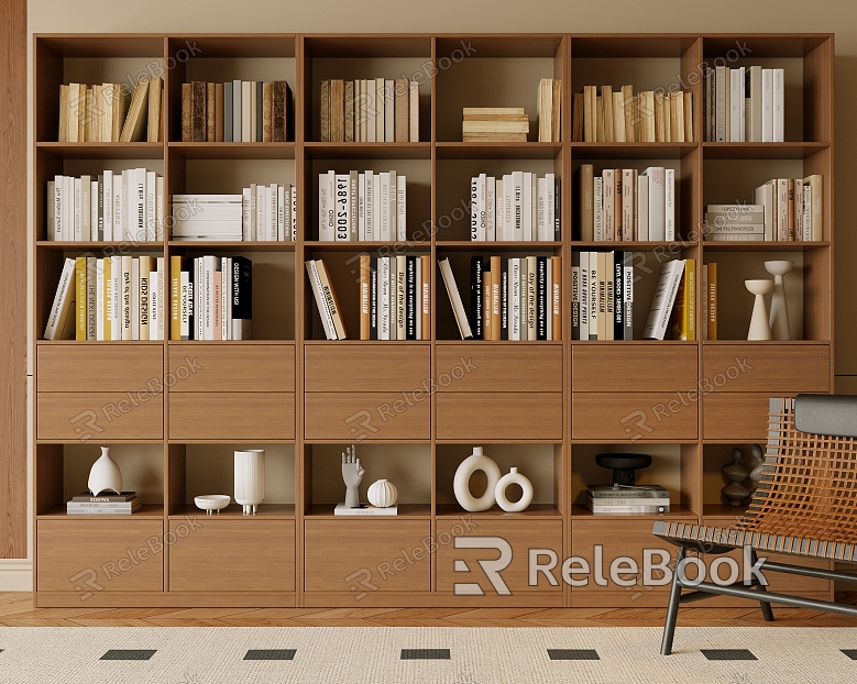 Wind Middle Ancient Bookcase Modern Bookshelf Jewelry Ornaments Books Books Open Decorative Cabinet Study model