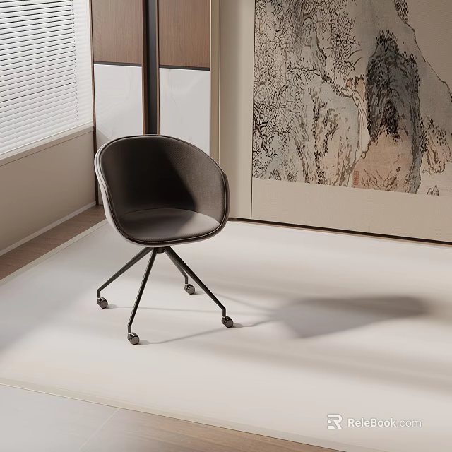 Modern Black Office Chair with Sleek Design and Rolling Wheels in Minimalist Room 3d model 