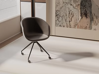 Modern Black Office Chair with Sleek Design and Rolling Wheels in Minimalist Room 3d model