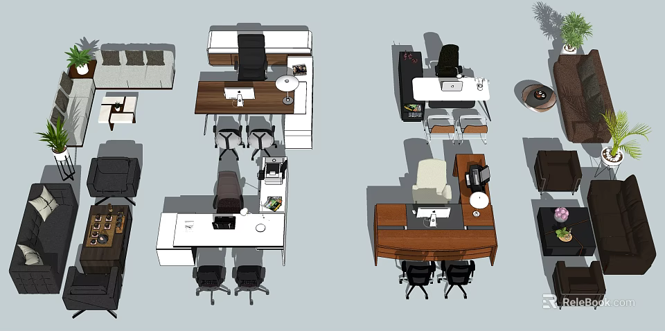 Modern Office Desk Designs With Various Styles Chairs Lamps And Computer Setup 3d model 