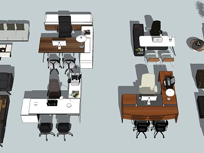 Modern Office Desk Designs With Various Styles Chairs Lamps And Computer Setup 3d model