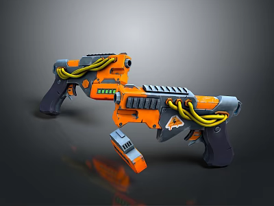 Futuristic Sci Fi Weapons With Orange Gray Body And Yellow Cables Design 3d model