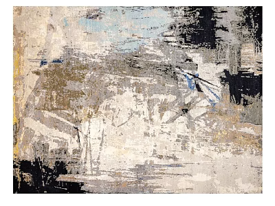 Modern Square Rug Abstract Art Design Textured Brushstroke In Beige Gray Black Blue Gold 3d model