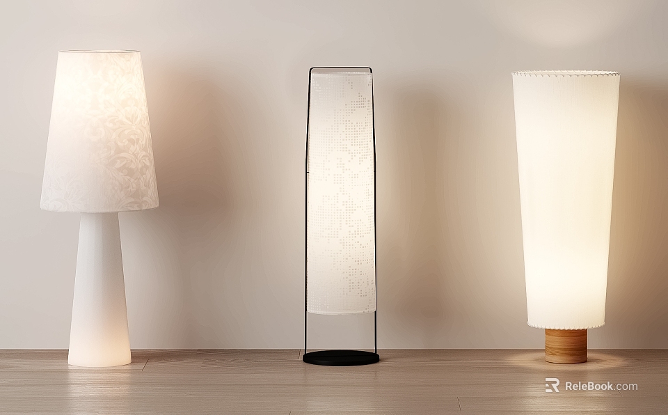 Stylish Contemporary Floor Lamps With Different Design Shades And Bases For Home Interior Decor 3d model 
