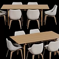 Modern Wooden Dining Table Set With Grey Fabric Upholstered Chairs 3d model