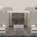Hotel Lobby Interior with Marble Floor Feature Wall Reception Desk Sofas and Ceiling Lighting 3d model