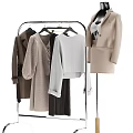 Standing Metal Clothes Hanger With Coats Sweaters Pants And Mannequin In Beige Outfit