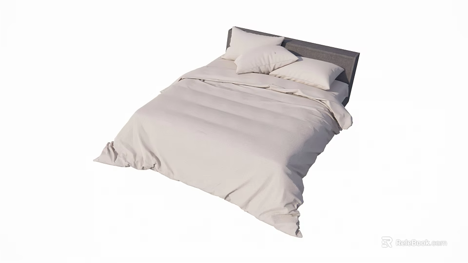 Modern Double Bed With Light Beige Bedding And Dark Headboard Design 3d model 