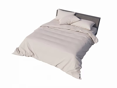 Modern Double Bed With Light Beige Bedding And Dark Headboard Design 3d model