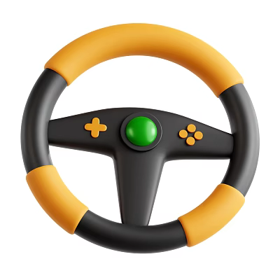 Car Steering Wheel With Yellow Grip Black Design And Green Control Buttons 3d model