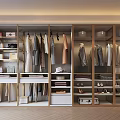 Spacious Modern Closet with Hanging Clothes Folded Garments Storage Boxes and Shoes