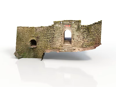 Ancient Stone Building Ruins Displaying Archway Stone Steps and Weathered Stone Walls 3d model