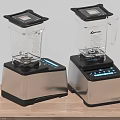 Two Modern Kitchen Blenders With Black Lids Digital Displays And Silver Bases On Wooden Countertop