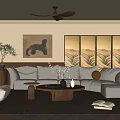 Quiet Ancient Style Home Living Room Sofa Coffee Table Combination Leisure Sofa Chair Decorative Cabinet Side Table Corner Table Screen Partition Ornaments Floor Lamp 3d model