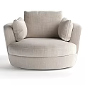 Beige Single Sofa With Round Design And Fabric Upholstery Accent Pillows 3d model