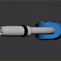Handheld Blue And Black Weapon With Curved Metal Tube And Ergonomic Grip Design