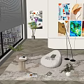 Quiet Decorative Painting Lazy Sofa Green Plant Combination 3d model