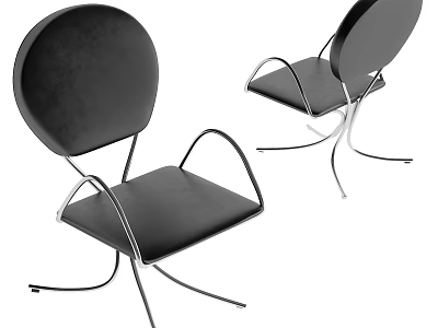 Sleek Modern Black Velvet Dining Chairs With Round Back And Silver Metal Curved Frame 3d model