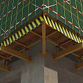 Construction Scaffolding Support Structure With Green Safety Netting And Warning Stripes 3d model