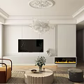 Elegant Living Dining Room Interior With White Sofa Round Wooden Coffee Table Green Artwork