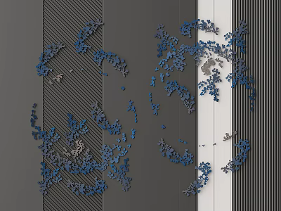 Blue And Gray Plant Vine Wall Decor With Symmetrical Gray Striped Background 3d model