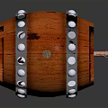 Rustic Wooden Barrel Design With Natural Wood Grain Metal Hoops Rivets And Tap