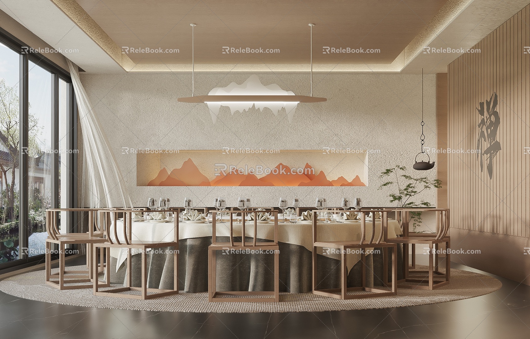 New Chinese Room Restaurant Room 3d model