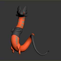 3D Dragon Model With Gray Body Red Yellow Blue Accents Curved Tail And Circular Base