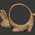 Golden Rabbit Shaped Woven Basket Decorative Ornament With Intricate Weave Design