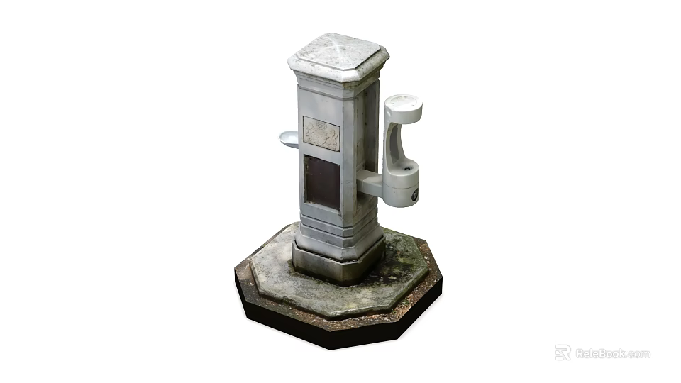 Gray Telephone Pillar With Square Top Side Mounted Receiver And Hexagonal Textured Base 3d model 