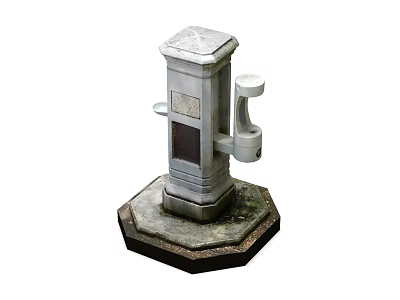 Gray Telephone Pillar With Square Top Side Mounted Receiver And Hexagonal Textured Base 3d model