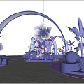 Purple Photo Check In Spot With Arch Flower Decor And Plants Under Blue Sky