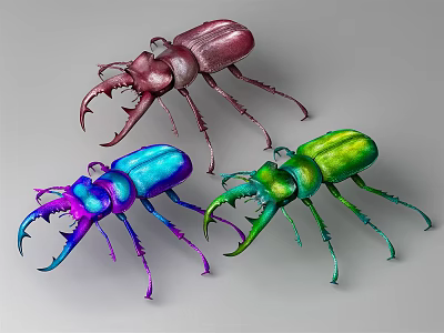 Colorful Reptiles With Large Pincers On Gray Background Display Three Specimens 3d model