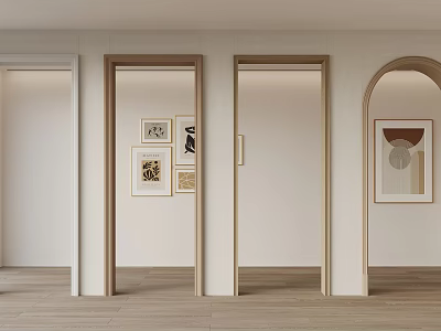 Casement Door Design In Modern Interior With Wooden Frames And Wall Art Decor 3d model