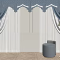 Blue And White Decorative Curtains With Sheer Panels Gray Stool And Floor Lamp