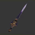 Purple Sword With Ornate Hilt Golden Pink Accents And Intricate Patterns