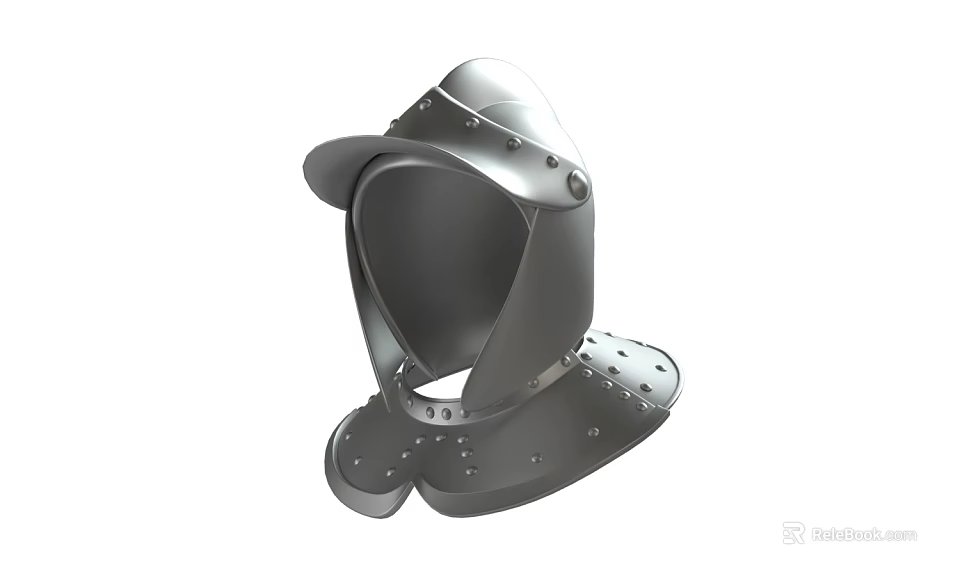 Medieval Knight Metal Helmet With Riveted Visor And Neck Guard Design 3d model 