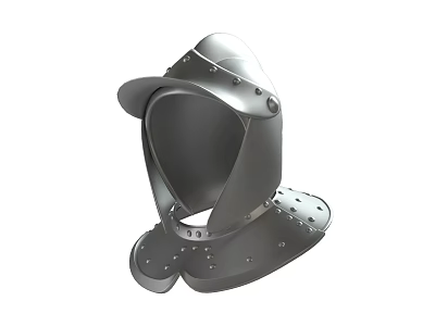 Medieval Knight Metal Helmet With Riveted Visor And Neck Guard Design 3d model
